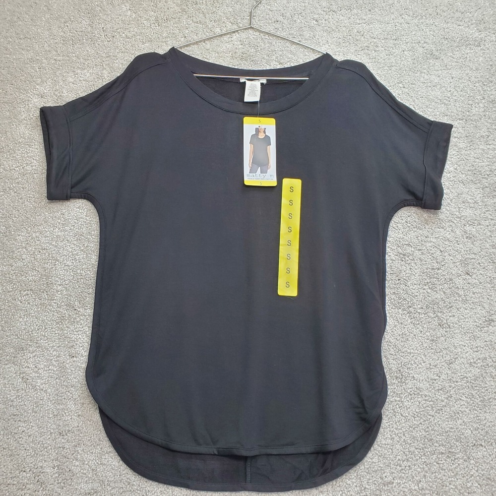 Matty M French Terry Top Women's Small Black Rayon Stretch Round Neck Pullover